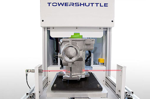 cop-towershuttle Niestandardowy system laserowy z podwójną kamerą i zmotoryzowanym przenośnikiem rolkowym dla branży motoryzacyjnej